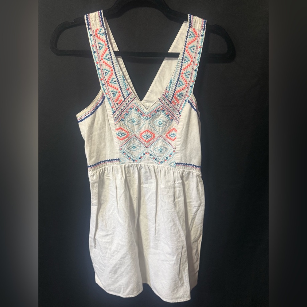 American Eagle Outfitters White Mini Dress with Multicolor Embroidery